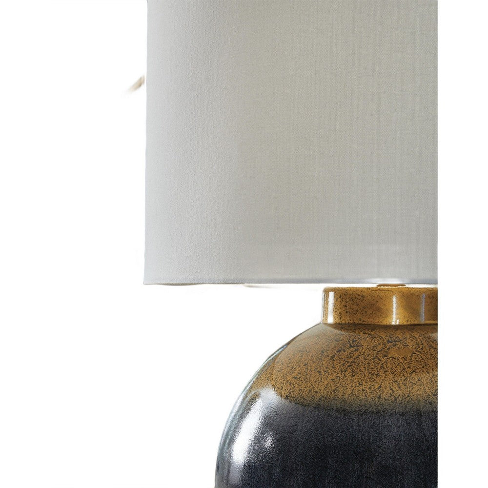 Kara Table Lamp | Round Body | White Shade | Gold Blue Ombre Metal 27"