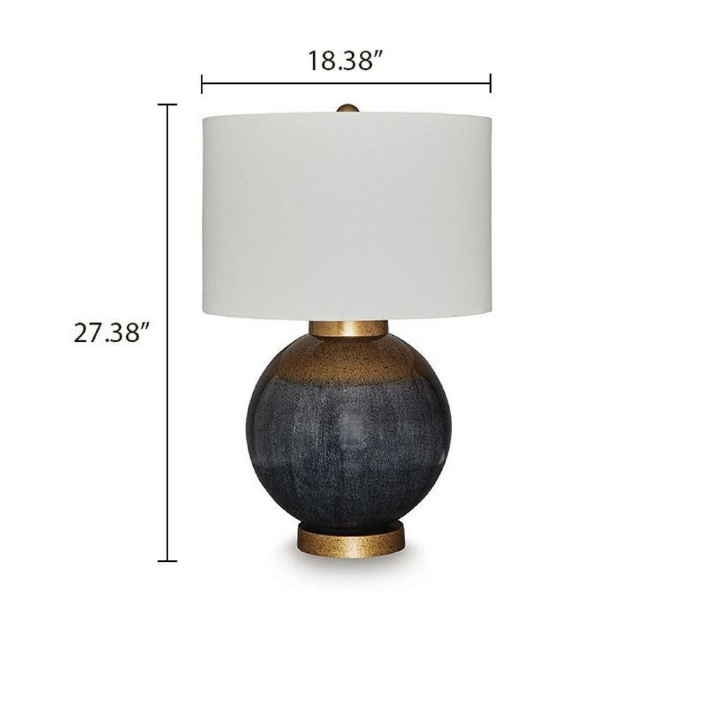 Kara Table Lamp | Round Body | White Shade | Gold Blue Ombre Metal 27"