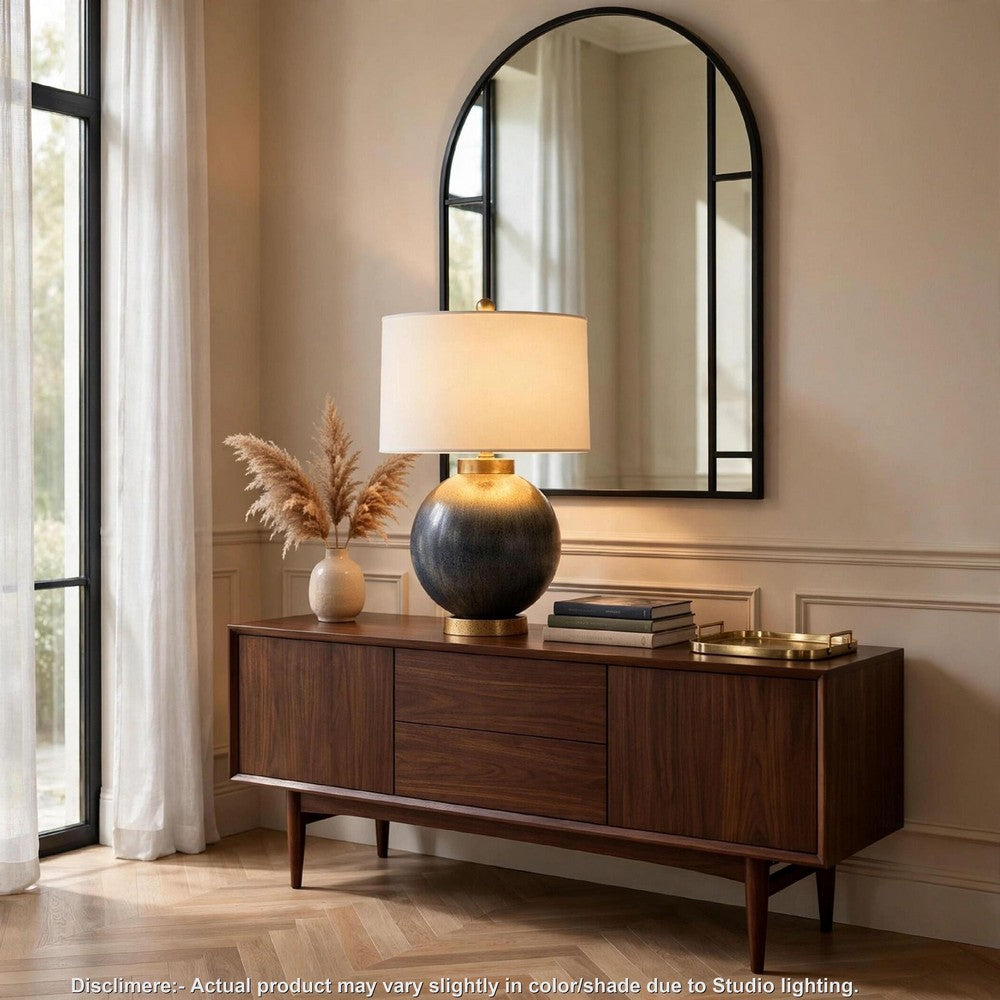 Kara Table Lamp | Round Body | White Shade | Gold Blue Ombre Metal 27"