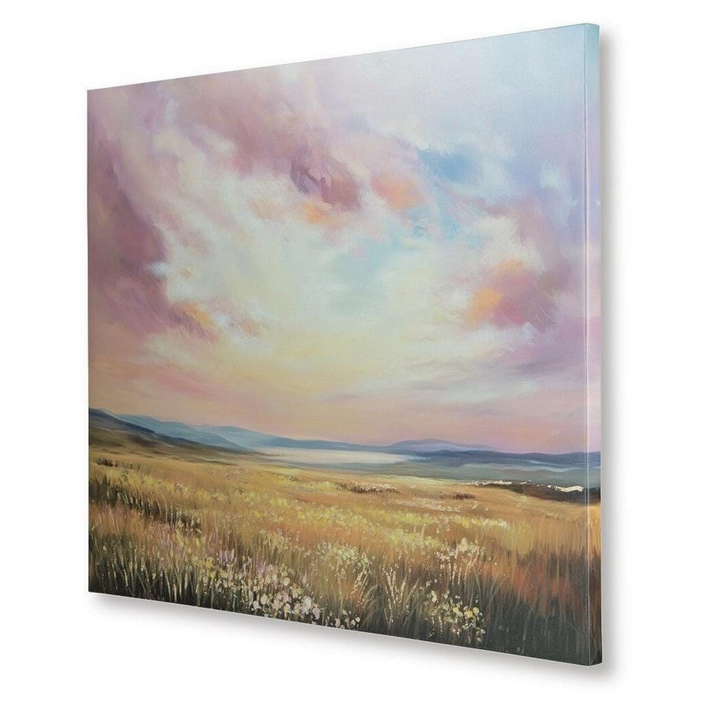 Roly Wall Art | Hand Painted Floral Landscape |  Pink and Blue Canvas 40x50
