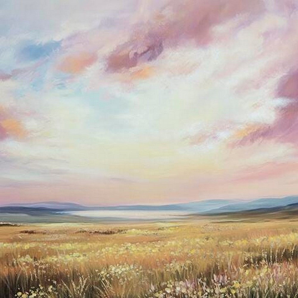 Roly Wall Art | Hand Painted Floral Landscape |  Pink and Blue Canvas 40x50