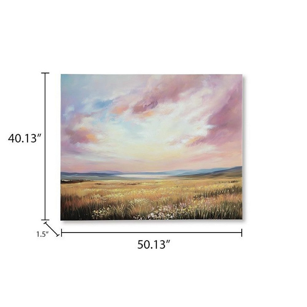 Roly Wall Art | Hand Painted Floral Landscape |  Pink and Blue Canvas 40x50