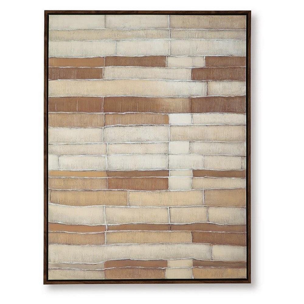 Moyre Wall Art | Hand Painted Abstract Grid Design | Brown and White 36x48