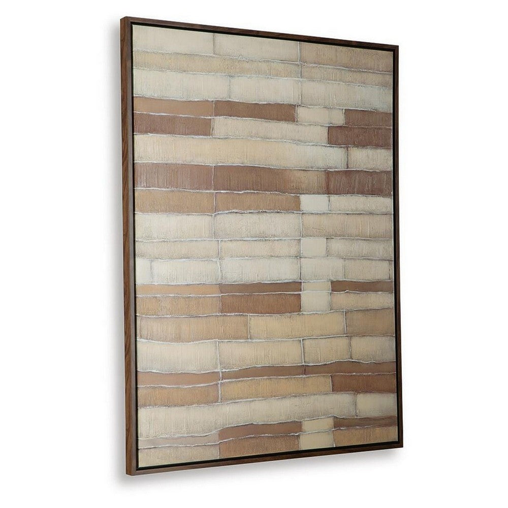 Moyre Wall Art | Hand Painted Abstract Grid Design | Brown and White 36x48