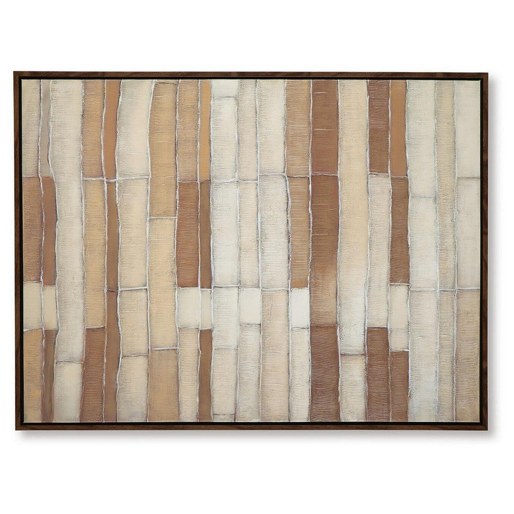 Moyre Wall Art | Hand Painted Abstract Grid Design | Brown and White 36x48