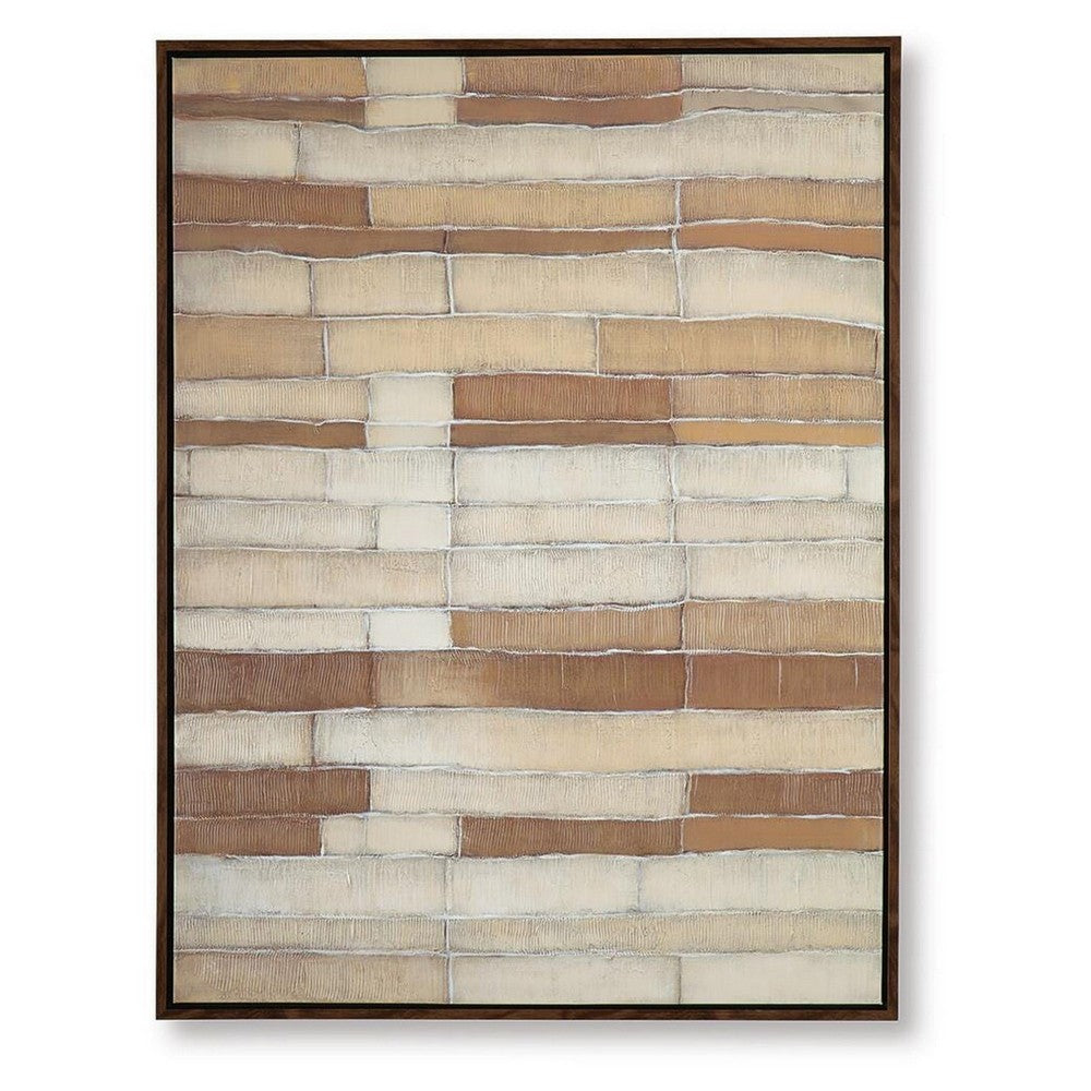 Moyre Wall Art | Hand Painted Abstract Grid Design | Brown and White 36x48