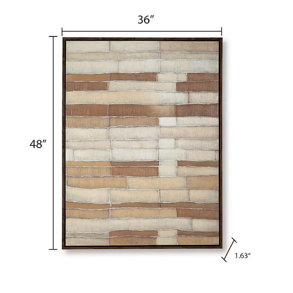 Moyre Wall Art | Hand Painted Abstract Grid Design | Brown and White 36x48