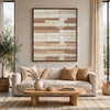Moyre Wall Art | Hand Painted Abstract Grid Design | Brown and White 36x48