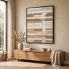 Moyre Wall Art | Hand Painted Abstract Grid Design | Brown and White 36x48