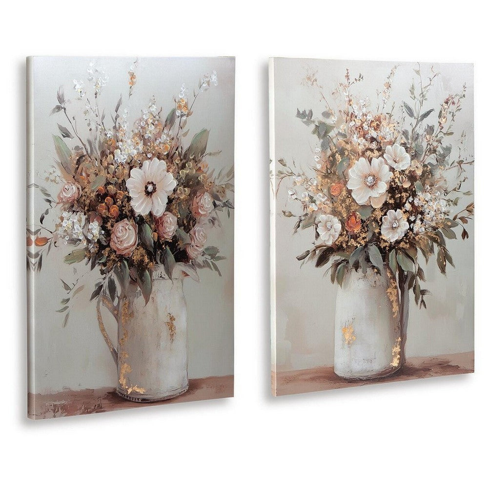 Faiz Wall Art Set of 2 | Pitcher w Flowers | Embellished Gold Foil | Gray 24x35