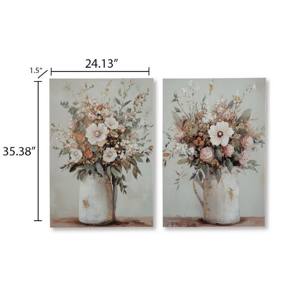 Faiz Wall Art Set of 2 | Pitcher w Flowers | Embellished Gold Foil | Gray 24x35