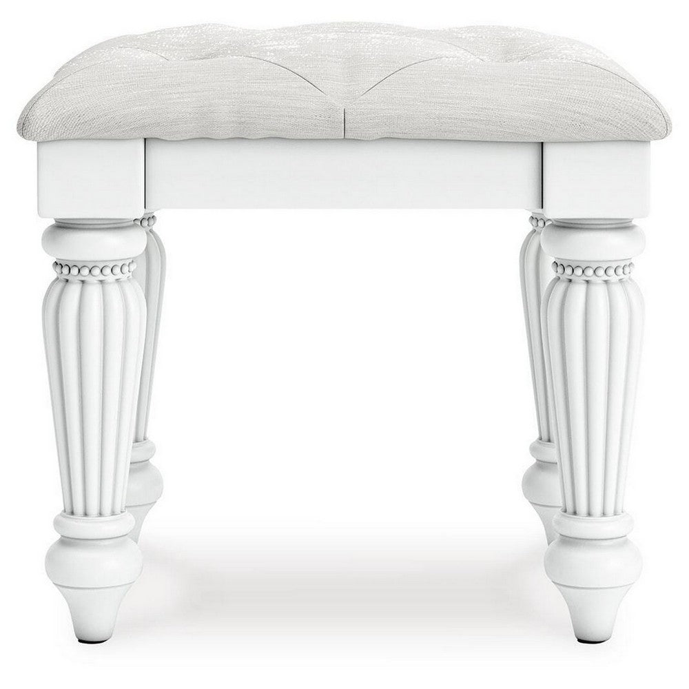 Koze Vanity Stool | Foam Seat | Tufted Polyester | Matte White 19"