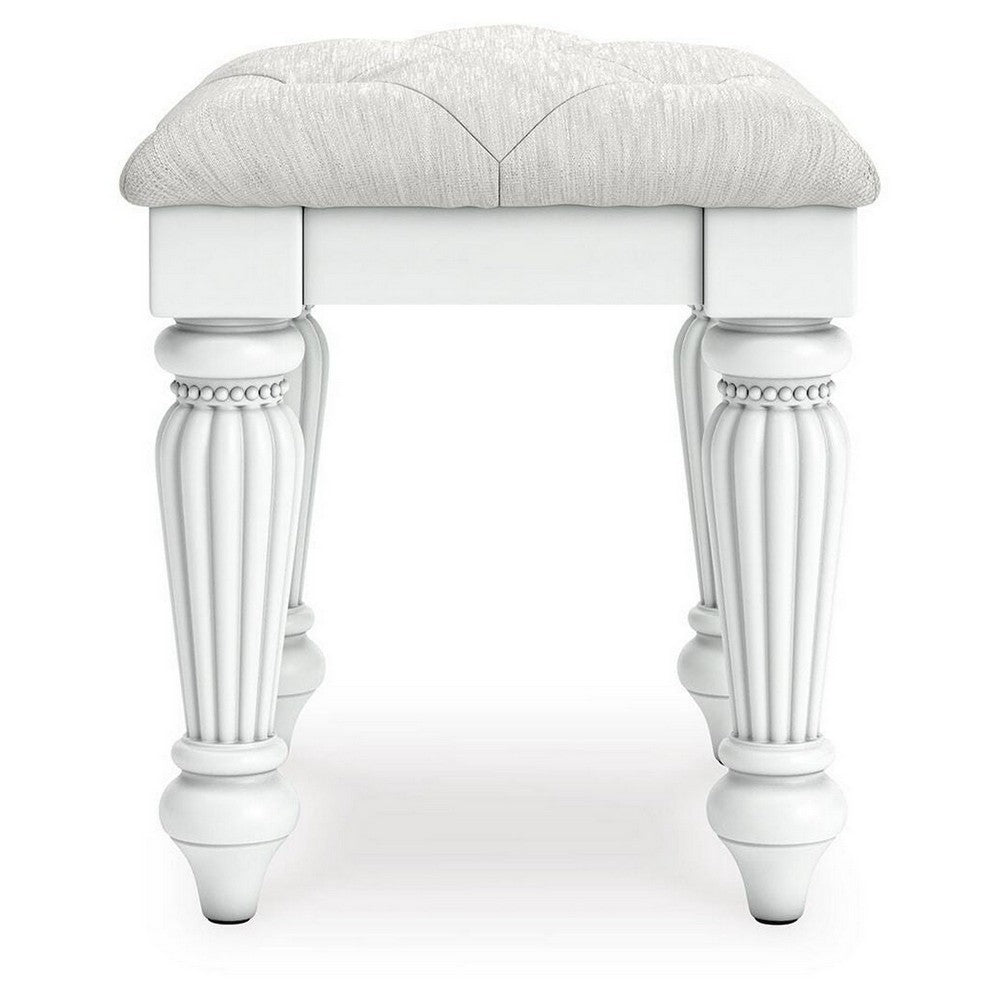 Koze Vanity Stool | Foam Seat | Tufted Polyester | Matte White 19"