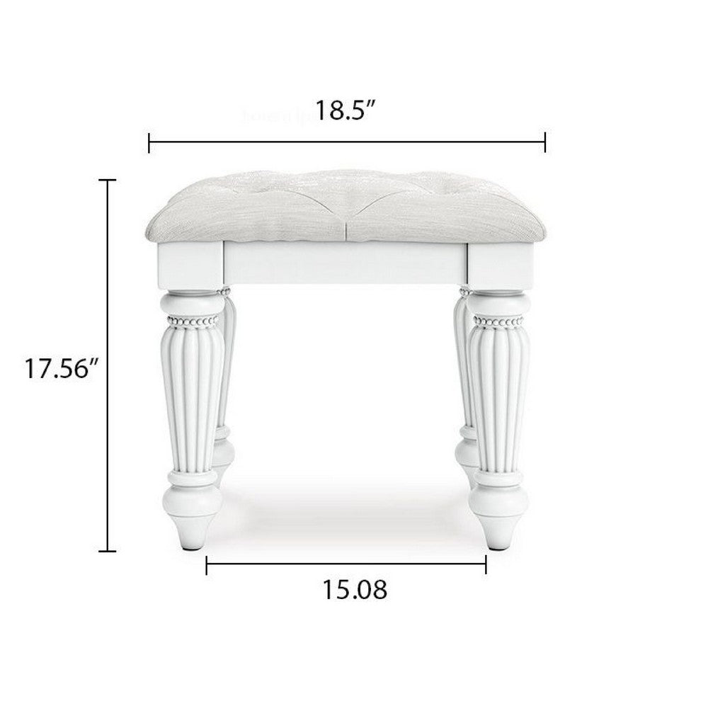 Koze Vanity Stool | Foam Seat | Tufted Polyester | Matte White 19"