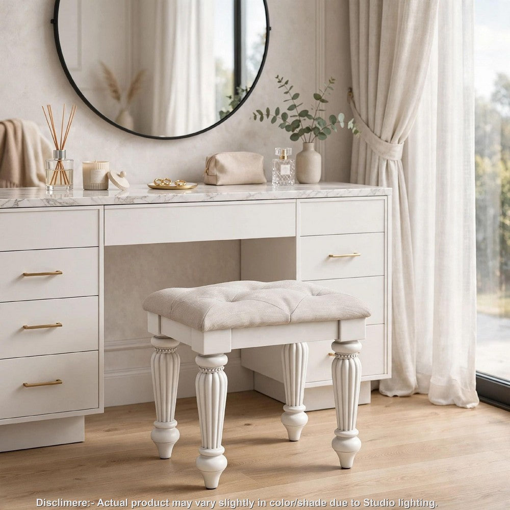 Koze Vanity Stool | Foam Seat | Tufted Polyester | Matte White 19"
