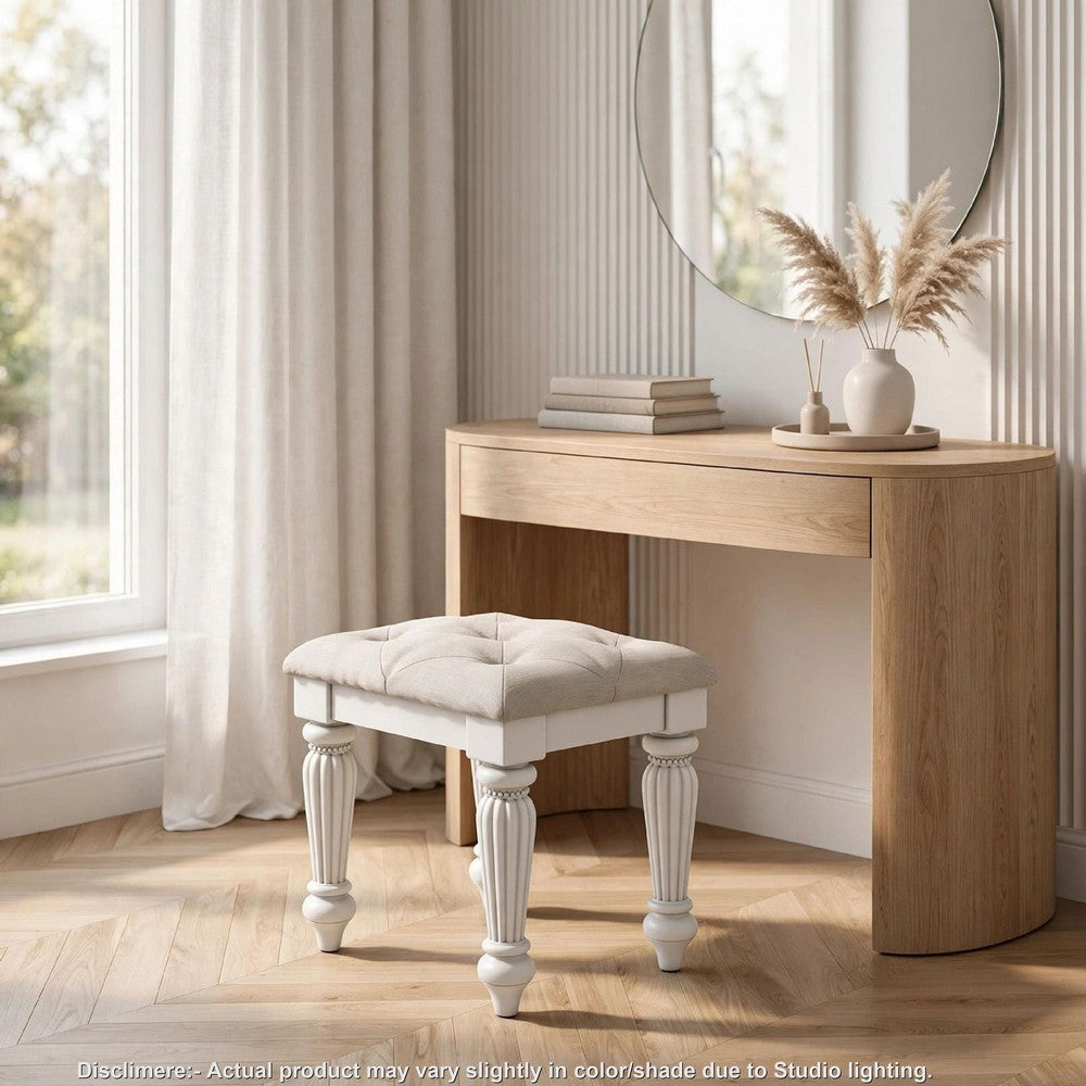 Koze Vanity Stool | Foam Seat | Tufted Polyester | Matte White 19"