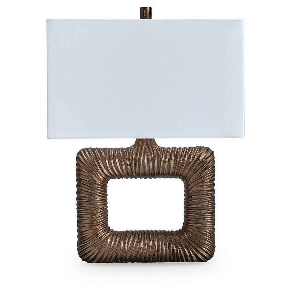 Onbi Table Lamp | Rectangular Shade | Hollow Square | Antique Brass 25"