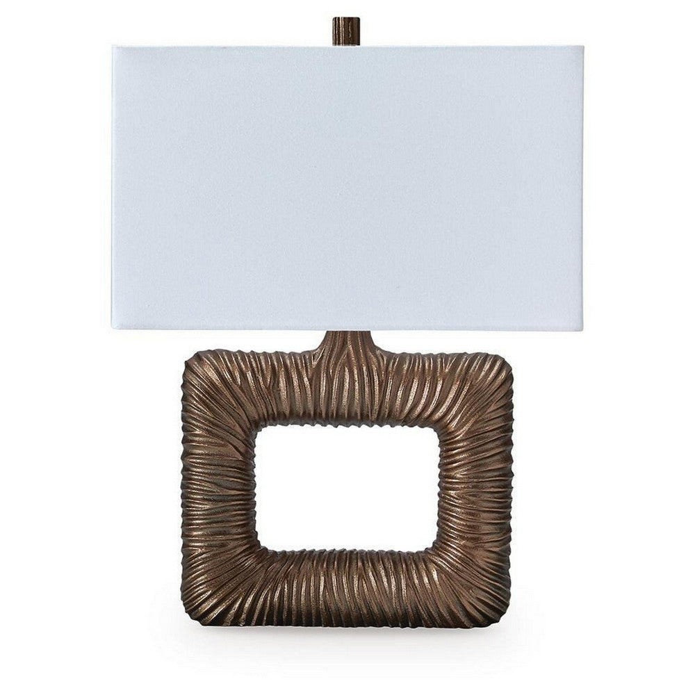 Onbi Table Lamp | Rectangular Shade | Hollow Square | Antique Brass 25"
