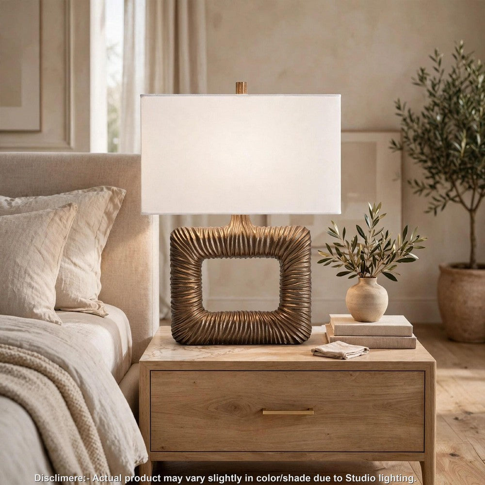 Onbi Table Lamp | Rectangular Shade | Hollow Square | Antique Brass 25"