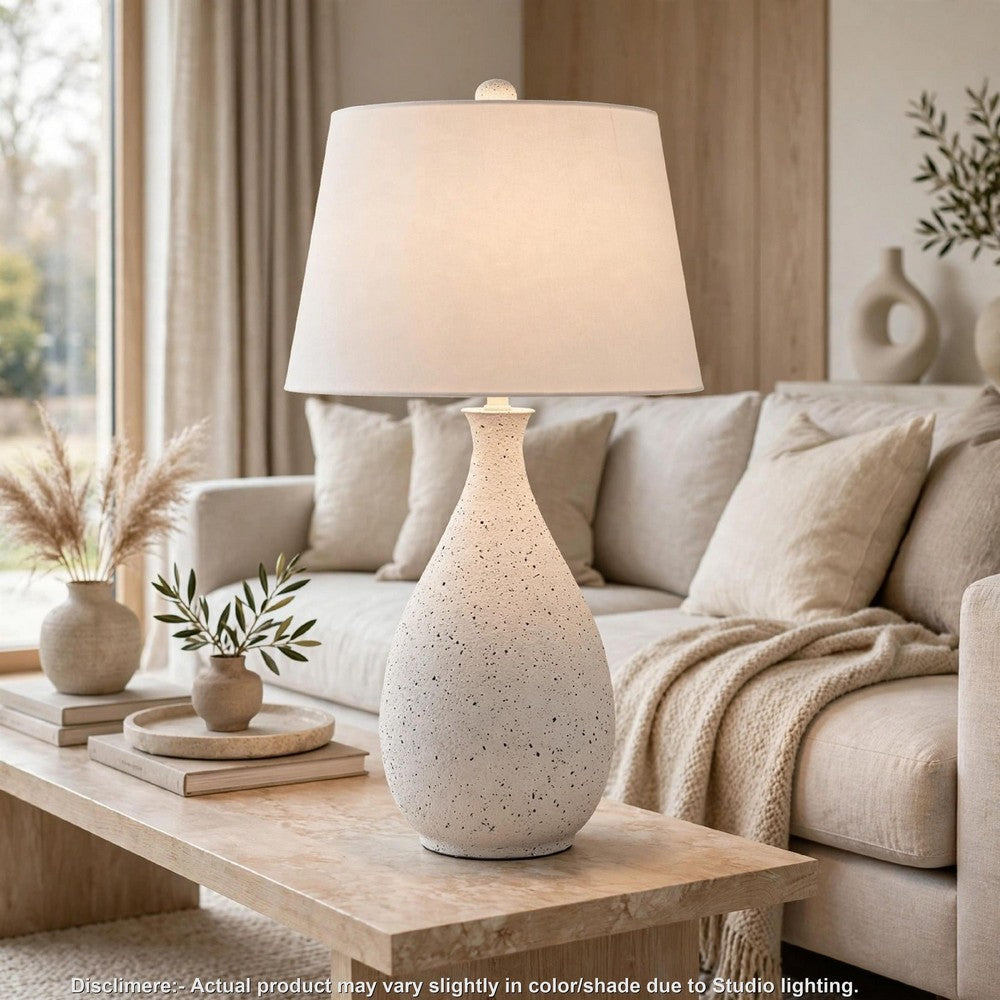 Yati Teardrop Table Lamp | Empire Shade | Speckled White Metal 33"