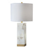 Linde Table Lamp w Nightlight | Alabaster Block Body | White | Gold 29"