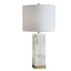 Linde Table Lamp w Nightlight | Alabaster Block Body | White | Gold 29"