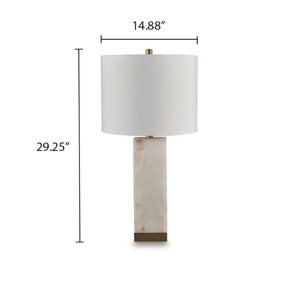 Linde Table Lamp w Nightlight | Alabaster Block Body | White | Gold 29"