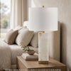 Linde Table Lamp w Nightlight | Alabaster Block Body | White | Gold 29"