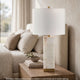 Linde Table Lamp w Nightlight | Alabaster Block Body | White | Gold 29"
