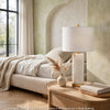 Linde Table Lamp w Nightlight | Alabaster Block Body | White | Gold 29"