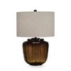 Besa Table Lamp | Amber Brown Glow Glass | Beige Drum Shade | 28"