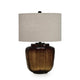Besa Table Lamp | Amber Brown Glow Glass | Beige Drum Shade | 28"