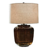 Besa Table Lamp | Amber Brown Glow Glass | Beige Drum Shade | 28"