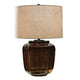 Besa Table Lamp | Amber Brown Glow Glass | Beige Drum Shade | 28"