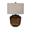 Besa Table Lamp | Amber Brown Glow Glass | Beige Drum Shade | 28"