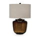 Besa Table Lamp | Amber Brown Glow Glass | Beige Drum Shade | 28"