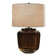 Besa Table Lamp | Amber Brown Glow Glass | Beige Drum Shade | 28"