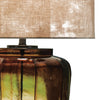 Besa Table Lamp | Amber Brown Glow Glass | Beige Drum Shade | 28"