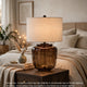 Besa Table Lamp | Amber Brown Glow Glass | Beige Drum Shade | 28"