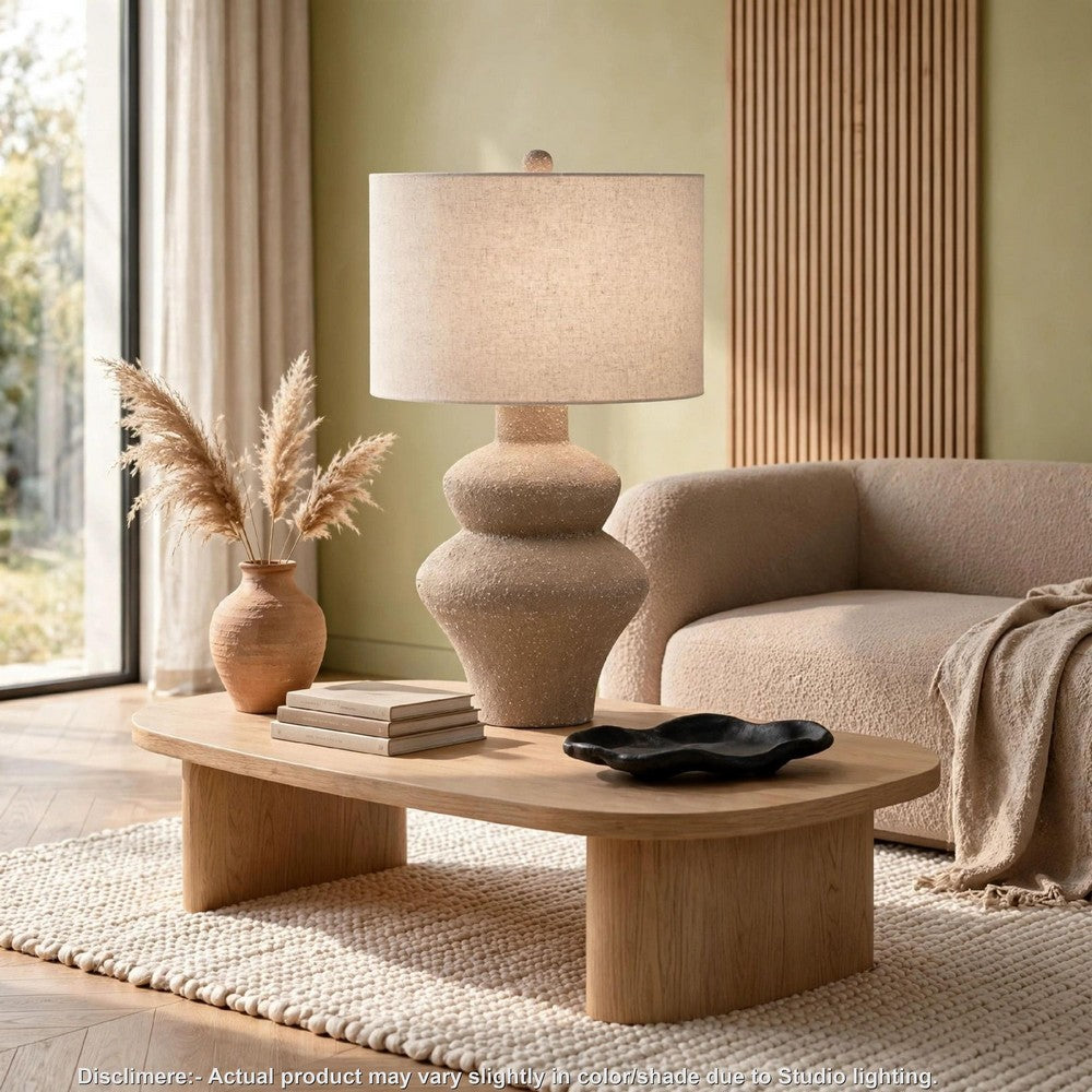 Nesa Table Lamp | Beige Textured Finish | Drum Hardback Shade | 32"
