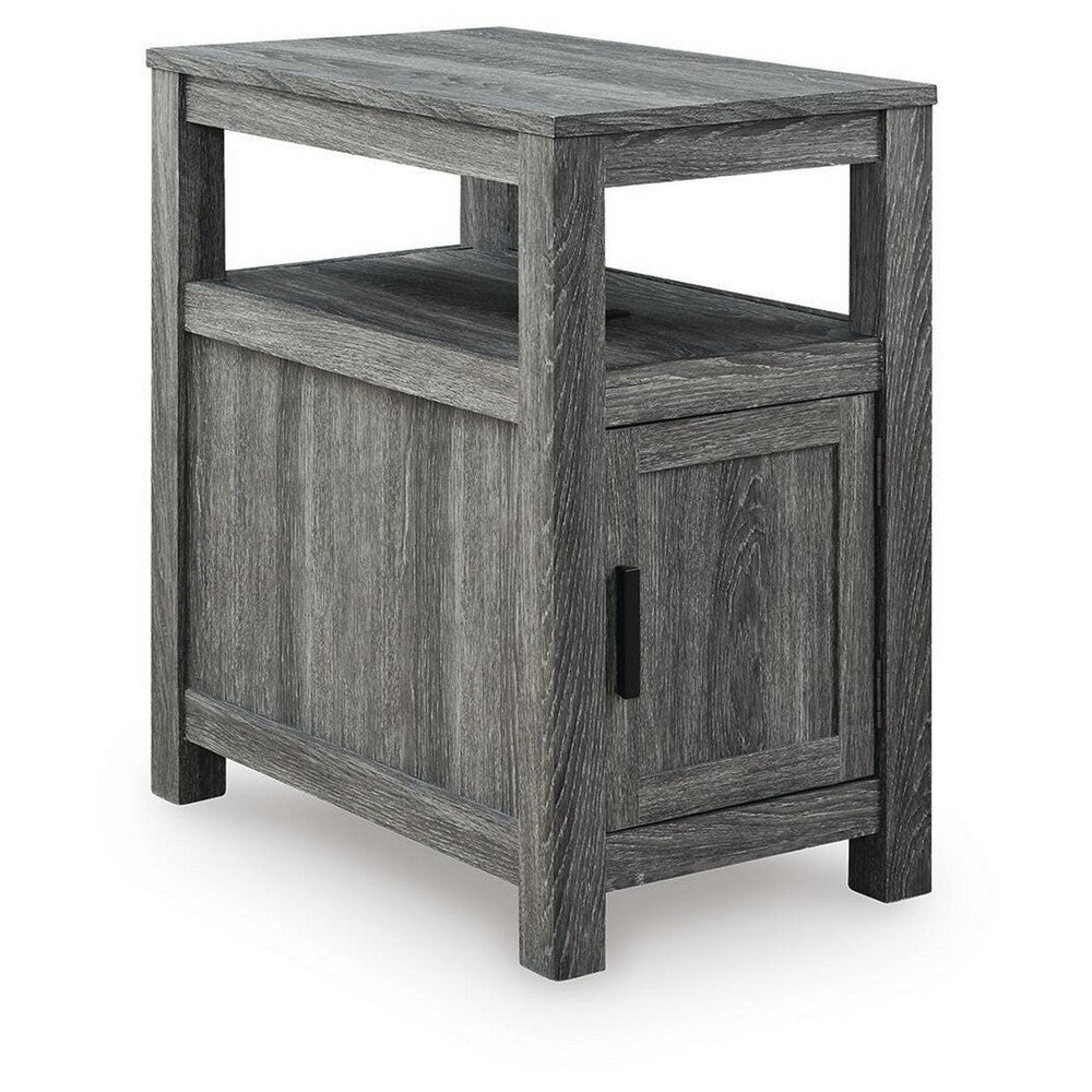 Mesa Chair Side End Table | Open Shelf | USB Ports | Weathered Gray | 25"