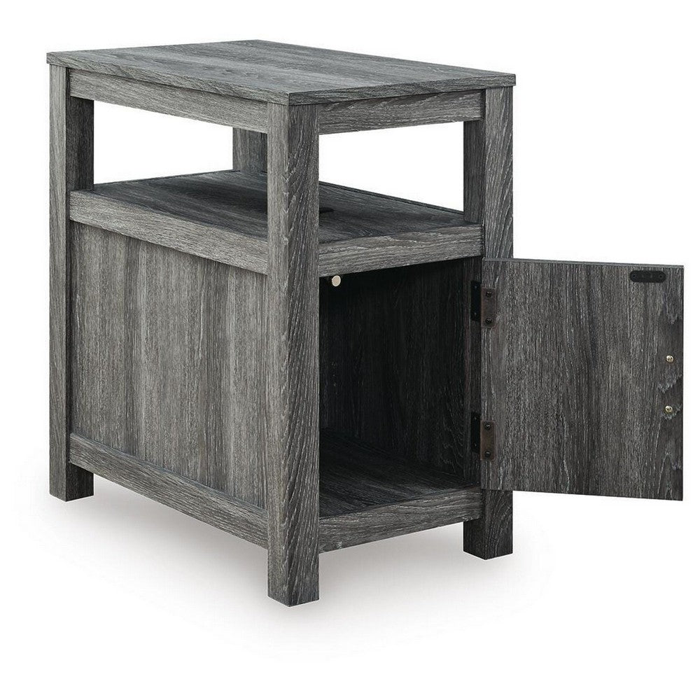 Mesa Chair Side End Table | Open Shelf | USB Ports | Weathered Gray | 25"