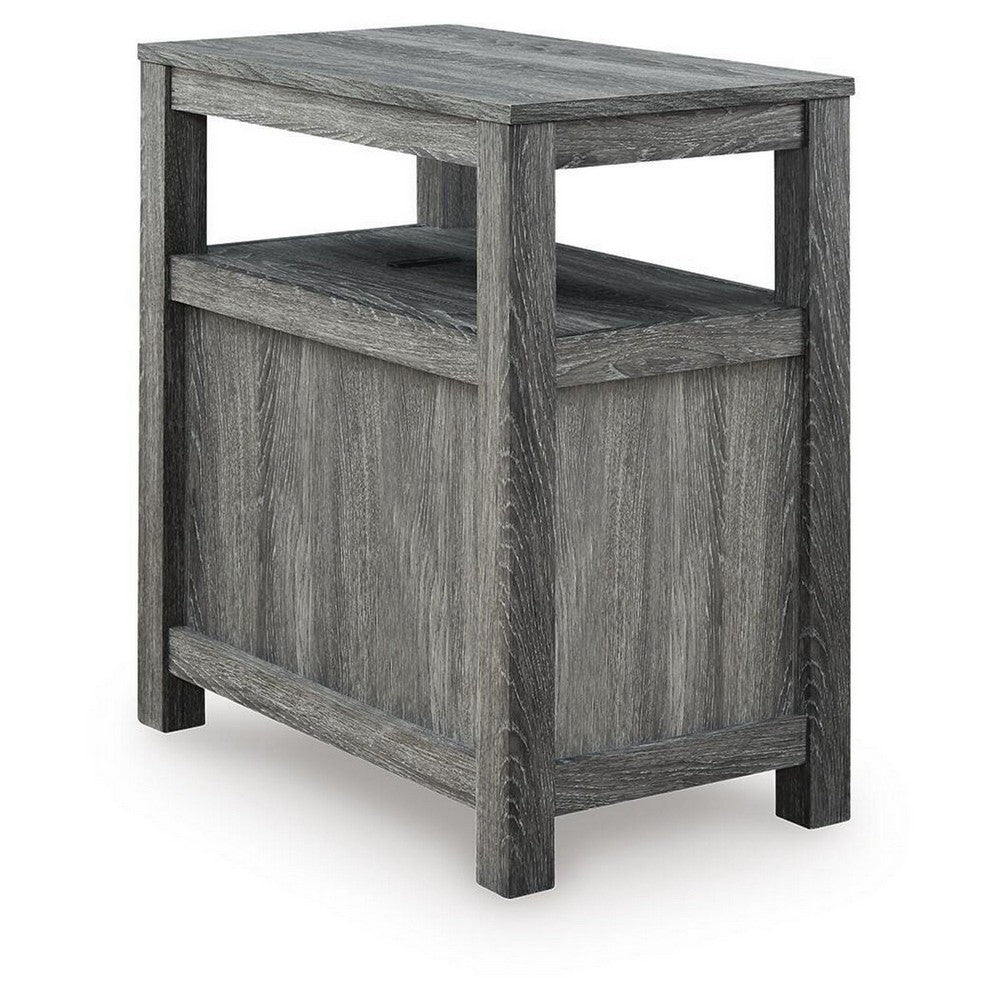 Mesa Chair Side End Table | Open Shelf | USB Ports | Weathered Gray | 25"