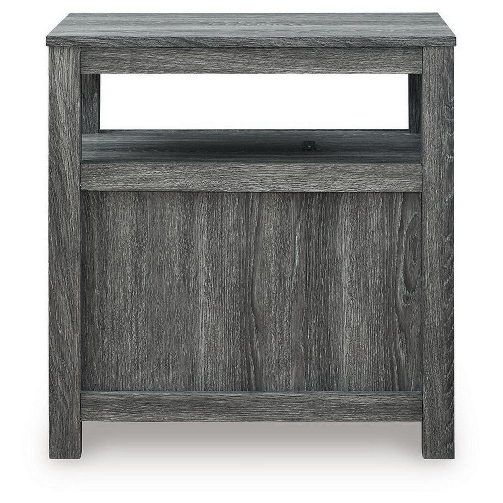 Mesa Chair Side End Table | Open Shelf | USB Ports | Weathered Gray | 25"