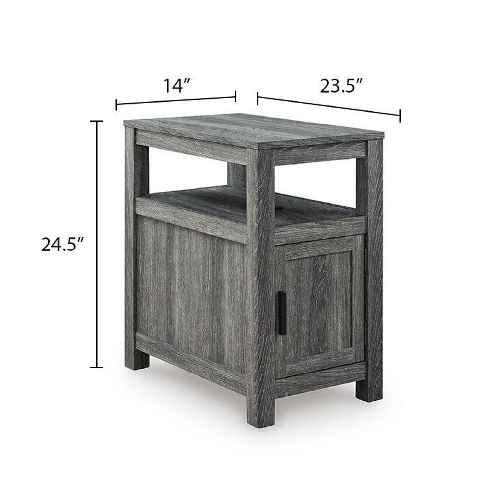 Mesa Chair Side End Table | Open Shelf | USB Ports | Weathered Gray | 25"