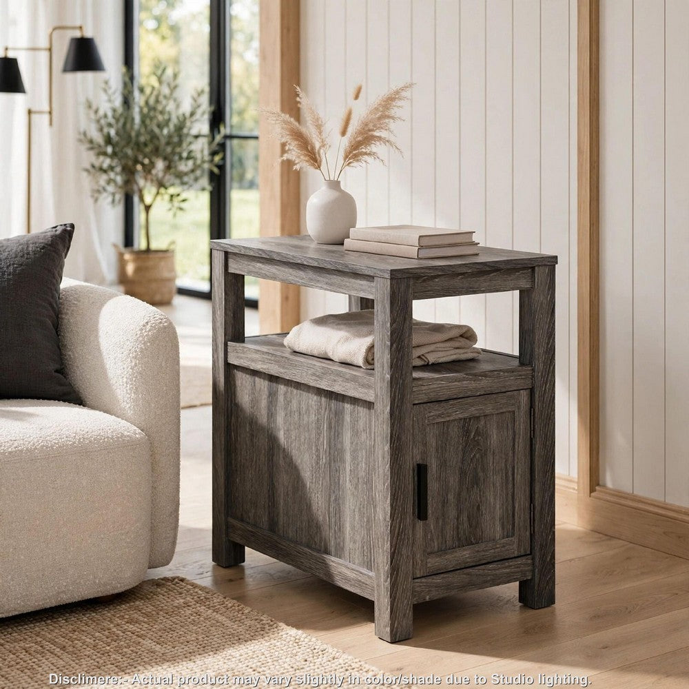 Mesa Chair Side End Table | Open Shelf | USB Ports | Weathered Gray | 25"