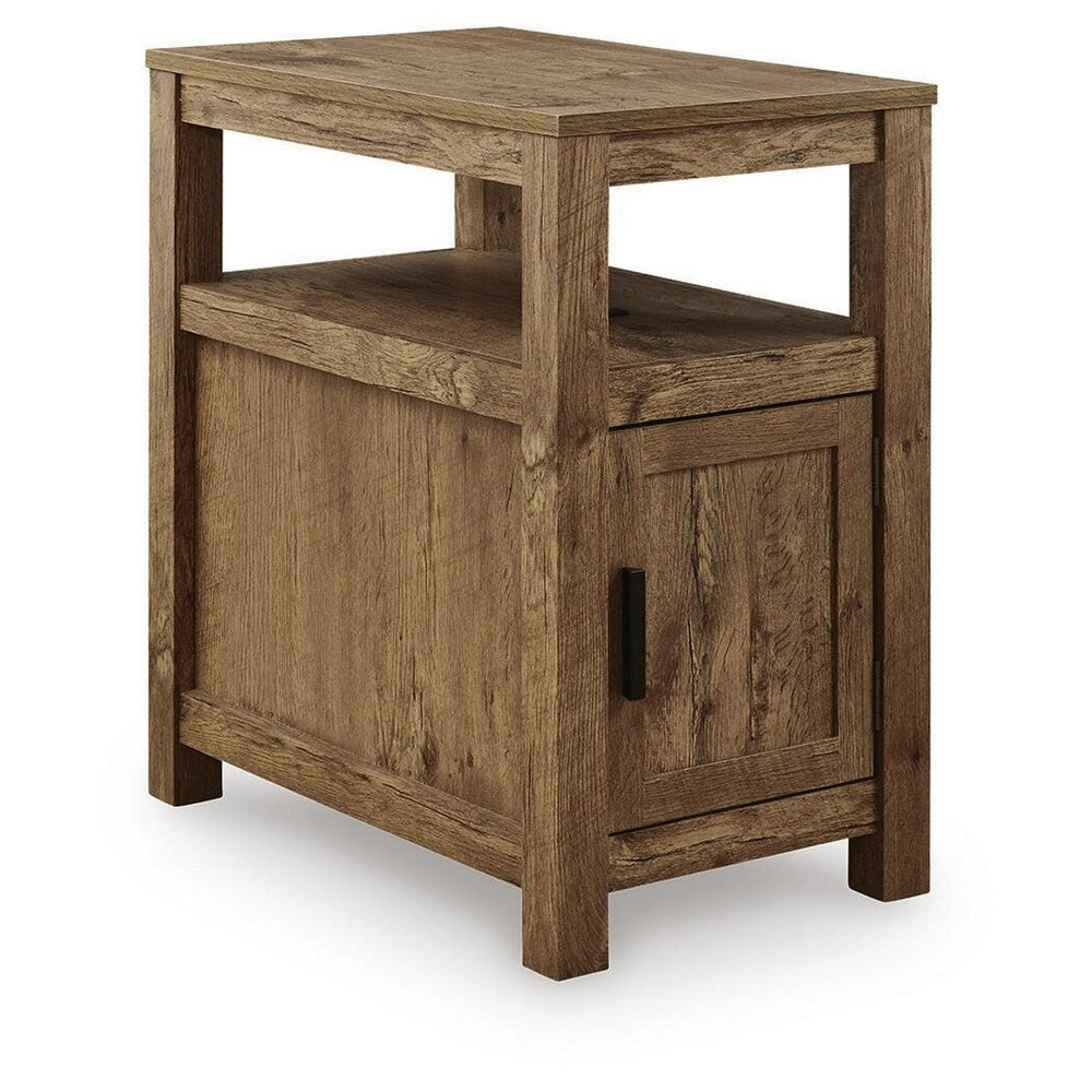 Mesa Chair Side End Table | Open Shelf | USB Ports | Rustic Oak Brown | 25"