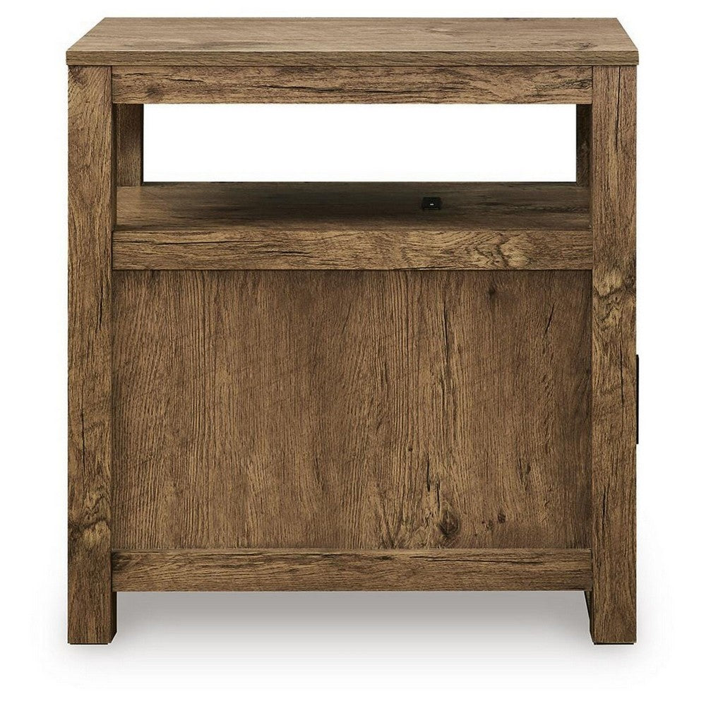 Mesa Chair Side End Table | Open Shelf | USB Ports | Rustic Oak Brown | 25"