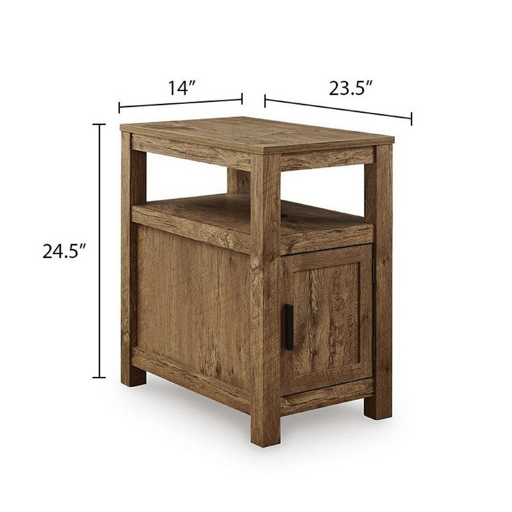 Mesa Chair Side End Table | Open Shelf | USB Ports | Rustic Oak Brown | 25"