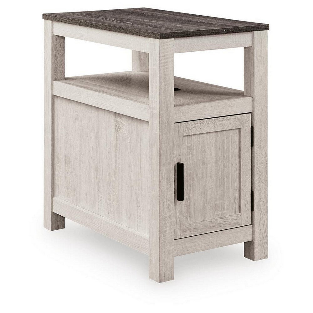 Mesa Chair Side End Table | Open Shelf | USB Ports | Antique White | 25"